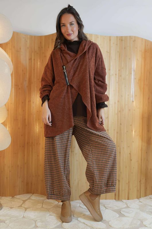 Waffle Zip Hooded Jacket Rust /6=